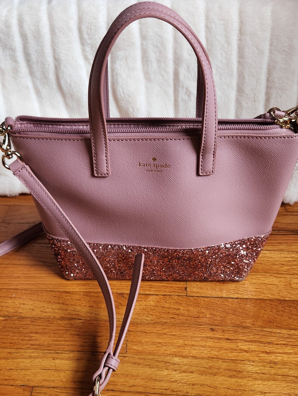 Kate Spade Greta Court Ina Satchel Crossbody Bag Dusty Peony Pink Glitter Glam